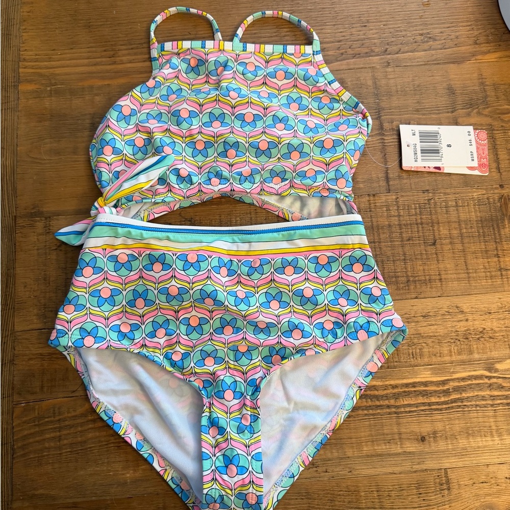 Hobie Kids Geometric Blue and Pink One Piece